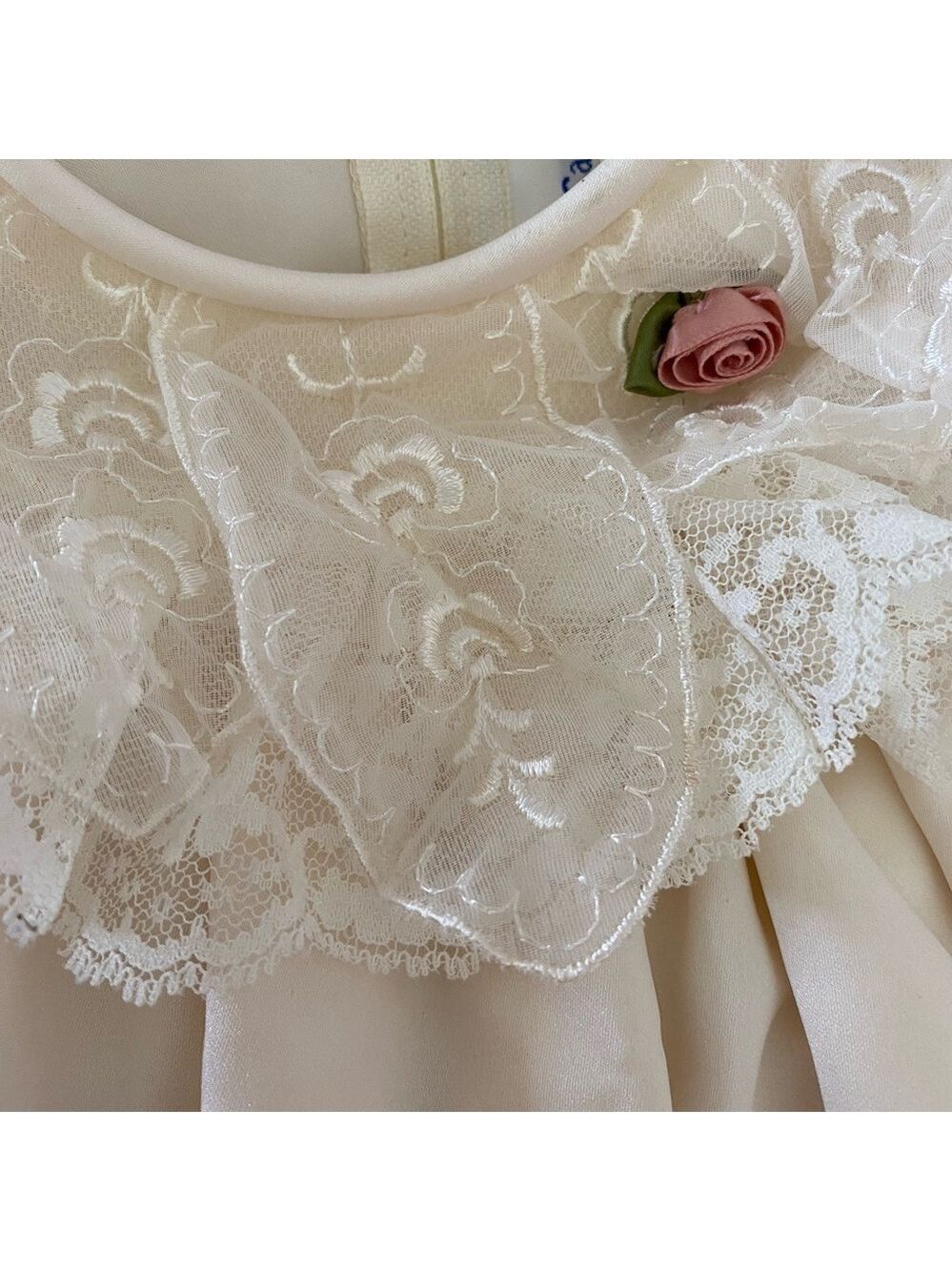 C. I. Castro & Co Dress Lined Lace Trim Round Collar Puffed Sleeves Cream Sz 3T - Picture 3 of 5